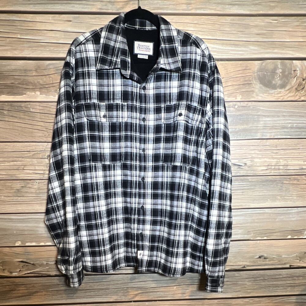 Boston Traders Men’s 2XL Black/White Plaid Lined Shacket Jacket Pockets NWOT.